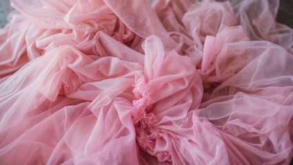 Aufkleber - Delicate pink tulle fabric texture with gathered and twisted details suitable for fashion and textile backgrounds Copy Space