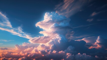 Poster - Dramatic cloud formation during sunset with vibrant colors and textured sky suitable for backgrounds and atmospheric compositions Copy Space