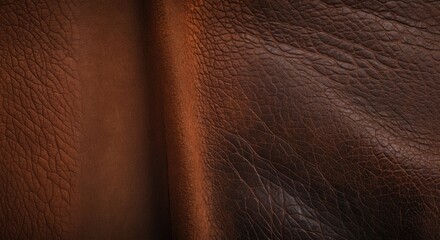 Aufkleber - Brown leather texture with natural grain pattern close-up, soft folds and shadows, ideal for design and background use, Copy Space