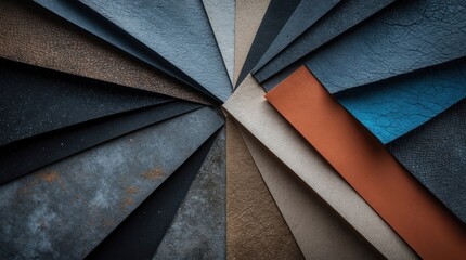 Aufkleber - Colorful assortment of textured leather swatches arranged in a fan pattern with copy space for text.