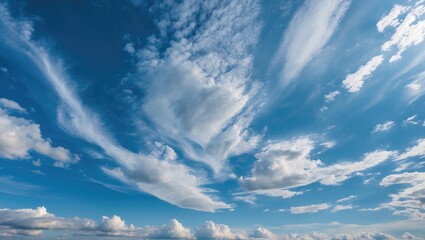 Aufkleber - Blue sky with white clouds and wispy formations, daytime atmosphere, natural scenery, Copy Space