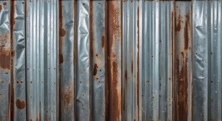 Aufkleber - Rusty galvanized metal sheet surface with corrugated texture and weathered appearance featuring orange-brown rust and mineral deposits Copy Space
