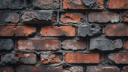 Wall Mural - Weathered brick wall texture with dark and red bricks variously sized and shaped ideal for backgrounds and design projects Copy Space