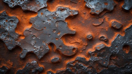 Aufkleber - Textured abstract background with dark gray surface and orange highlights resembling rust or corrosion, suitable for various design purposes. Copy Space