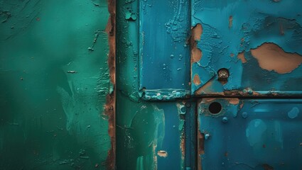 Aufkleber - Textured blue and green metal surface with peeling paint and rust details suitable for industrial backgrounds Copy Space