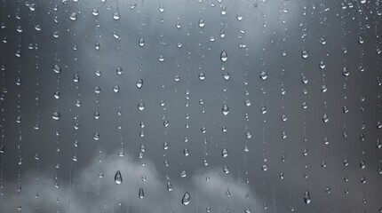 Aufkleber - Rainwater droplets on glass window pane with blurred cloudy background and focus on water texture Copy Space