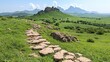 © Narongsag - Scenic Stone Path  Mountain Meadow  Hilltop Rocks  Summer Landscape