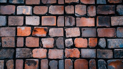 Aufkleber - Textured background of assorted old bricks in various colors and shapes arranged in a patterned layout suitable for design purposes Copy Space