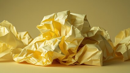 Aufkleber - Crumpled yellow paper texture on pastel background creative abstract composition with copy space for text placement
