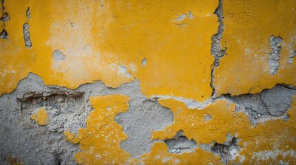 Aufkleber - Textured yellow and gray wall surface with visible cracks and peeling paint showing weathered condition and urban decay Copy Space