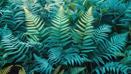 Poster - Lush green fern leaves in various shades with detailed texture and patterns nature background Copy Space