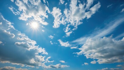 Aufkleber - bright sunlight shining through fluffy clouds in a clear blue sky with dramatic cloud formations cop