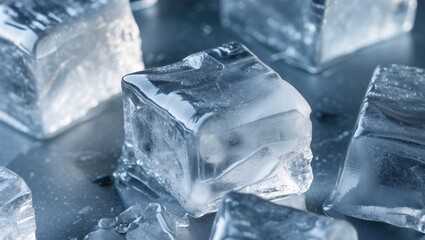 Aufkleber - Ice cubes on a metallic surface with reflections and a cool color tone suitable for food and beverage themes Copy Space