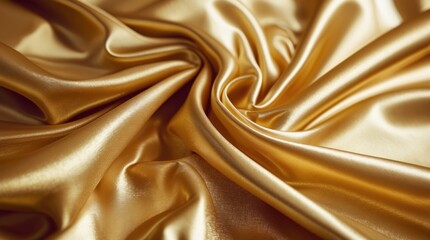 Canvas Print - Golden silk fabric with smooth texture and gentle folds displaying luxurious sheen and shine for textile backgrounds. Copy Space