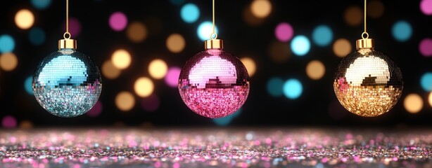 Aufkleber - Colorful Christmas ornaments with sparkling background creating a festive and joyful holiday atmosphere