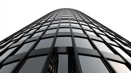 Poster - Modern Skyscraper with Glass Facade and Abstract Architecture from Low Angle View on Clear Background