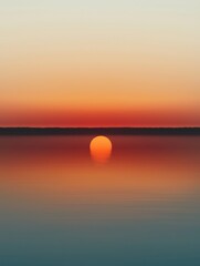 Wall Mural - A serene sunset casts vibrant hues over calm waters, with the sun slowly dipping below the horizon, creating a peaceful and tranquil atmosphere.