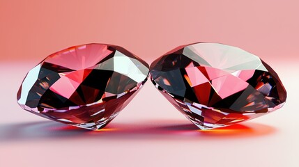 Aufkleber - Two Sparkling Pink Diamonds with Multi-Faceted Cuts on a Soft Gradient Background