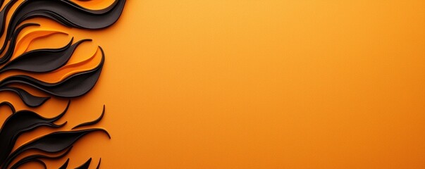 Aufkleber - Vibrant Orange Background with Artistic Black and Yellow Paper Cut Design for Creative Projects