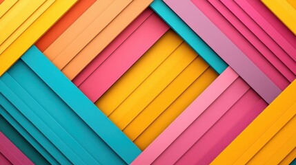 Aufkleber - Colorful geometric pattern with vibrant stripes in orange, pink, blue, and yellow for creative designs