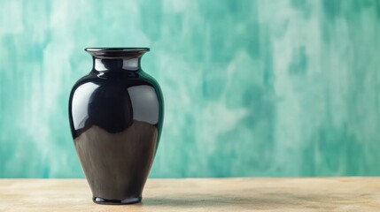 Poster - Elegant Black Ceramic Vase on a Textured Background with Shades of Blue and Green