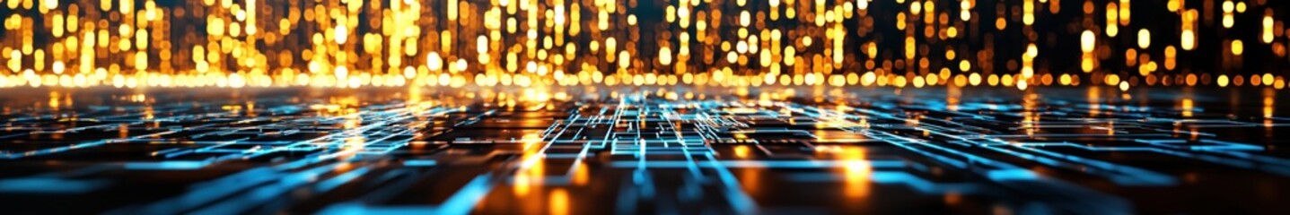 Leinwandbilder - Futuristic Digital Landscape with Glowing Lights and Circuit Patterns in a Modern Technology Environment