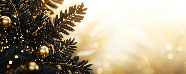 Poster - Glittering Golden Christmas Tree Decorations with Festive Lights and Soft Bokeh Background