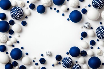 Poster - Abstract design of blue and white decorative spheres on a white background