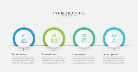 Fototapete - 4 Steps Rounded Timeline Infographic, steps are arranged horizontally from left to right clearly indicating a linear progression or timeline Modern flat vector illustration for information analysis