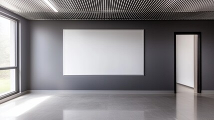 Poster - Modern and Minimalist Interior Design of an Empty Room with Whiteboard and Door