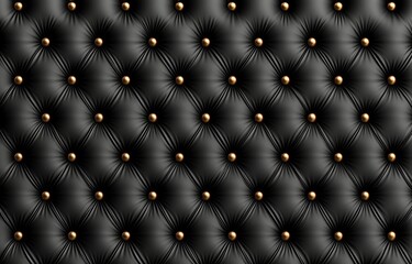 Poster - Elegant Black Upholstery with Gold Studs, Textured Pattern of Soft Leather, Chic Modern Design for Interiors