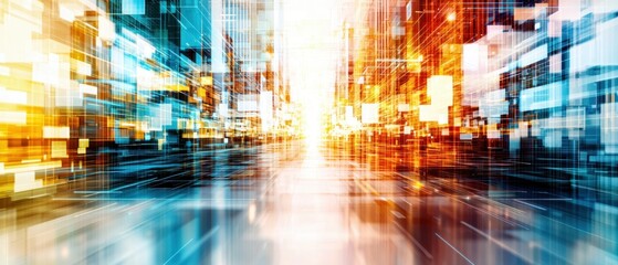 Leinwandbilder - Abstract urban scene with vibrant colors and dynamic motion in a city landscape setting