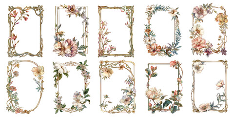 Wall Mural - png elegant floral vintage frames, element set on transparent background