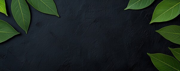 Aufkleber - Fresh Green Leaves on Dark Textured Background Creating a Natural and Serene Atmosphere for Design Purposes