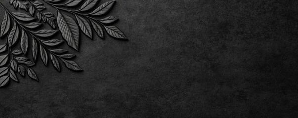 Aufkleber - elegant dark texture with leaf motif on black background for modern design and creative projects