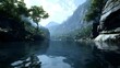 © artzone - Serene River Flowing Through Lush Green Valley