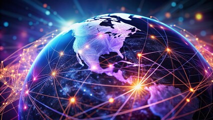 Poster - Illuminated Earth Globe with Glowing Network Connections - Candid Night Shot