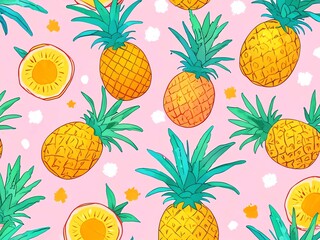 Wall Mural - Tropical Pineapple Paradise: A Vibrant Summer Fruit Pattern