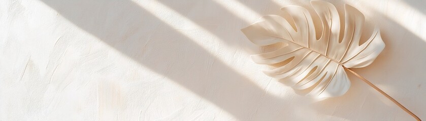 Poster - the sophisticated shadow of a monstera leaf elegantly stretches across a white marble wall, enhanced