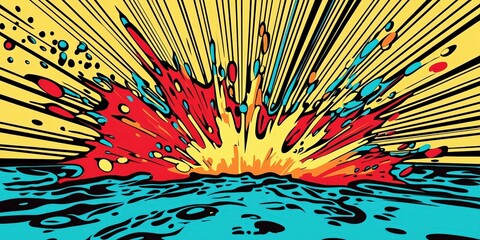 Canvas Print - A high-impact pop art illustration of an energetic splash in a puddle, featuring bold colors, dynamic motion, and explosive ink splatters