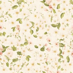 Wall Mural - Seamless pattern of apple blossoms painted in watercolor style