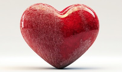 Poster - A 3D rendering of a heart love shape in red color, isolated on a white background with a clipping path, suitable for Valentine's Day or Love Day greeting cards