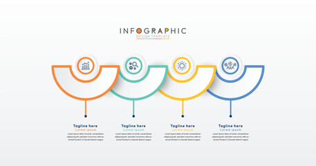 Fototapete - 4 step modern infographic template, clean and contemporary infographic template featuring a light, minimalist design with pops of bright color. Business concept with 4 options, steps or processes.