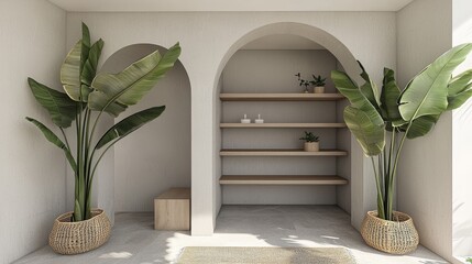Poster - Elegant and Minimalist Interior Design Showcasing Natural Elements and Shelves