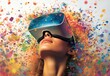 © Priyanut - Immersed in a vibrant VR world, a woman's face glows with wonder and serenity.