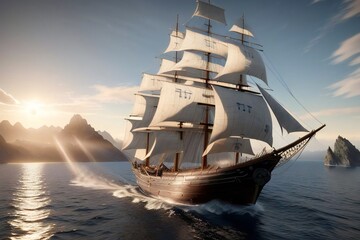 Wall Mural - Ship in sea