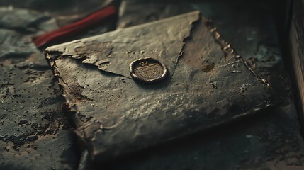 Wall Mural - An old, worn envelope tied with twine and sealed with wax.