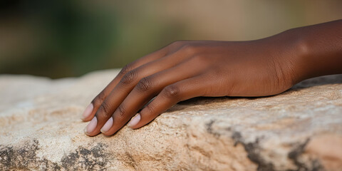 Wall Mural - Dark Brown Hand on Light Beige Rock