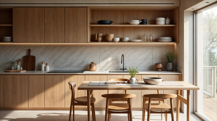 Wall Mural - a kitchen with a table and chairs