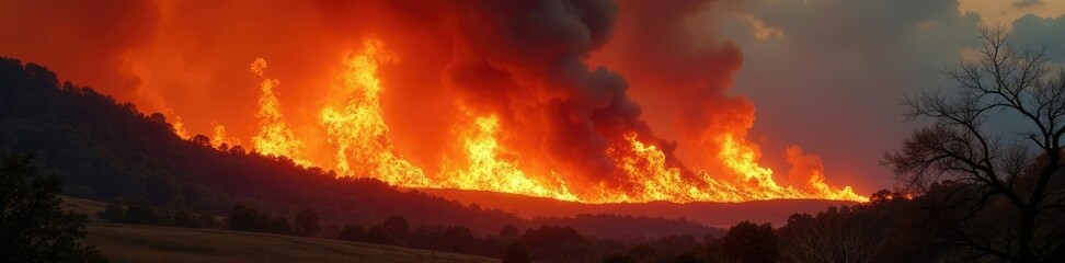 Wall Mural - nature's power unleashed as a massive wildfire spreads, flames, burning